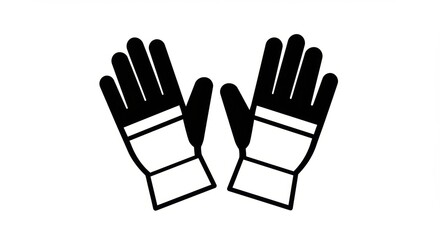 Obraz premium Pair of work gloves, black outline, white fill, safety gear illustration.
