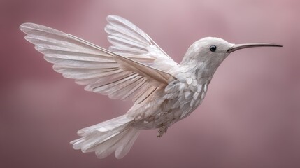 Obraz premium Elegant white hummingbird in flight, a paper sculpture.
