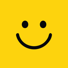 Minimalist Smiley Face Icon Yellow Background with Simple Black Line

