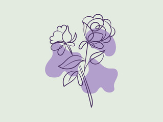 Elegant Line Art Rose Drawing with Purple Abstract Background