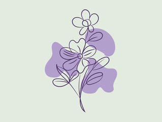 Elegant Purple Flower Line Art with Abstract Background