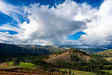 Obraz premium Drone View of the Piedra Parada Lookout and the City of Junín in the Peruvian Andes