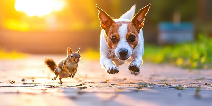 dog chasing squirrel -