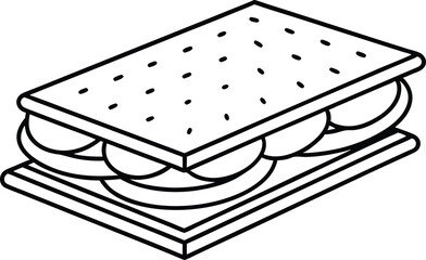 Marshmallow Sandwich Isolated on Transparent Background in Outline Style, Square Treat