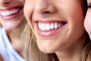 Obraz premium Three young women are showing their perfect white teeth while smiling