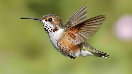 Fototapeta premium Hummingbird in flight, wings spread (1)