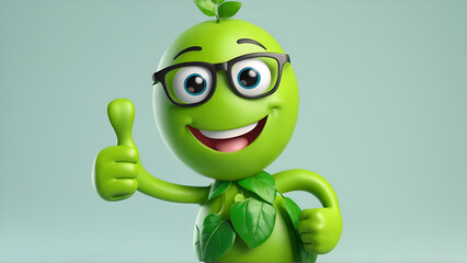 green smiling thumb emoji on light green background, Generative AI