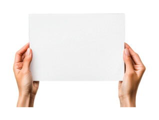 Obraz premium Hands holding blank white sheet, cut out - stock png.