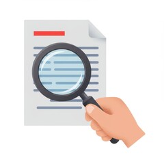 Document with magnifier in hand isolated on transparent background