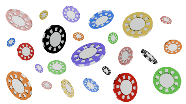 Colored casino chips on a transparent background. Fichas de casino de colores sobre fondo transparente. 3D render
