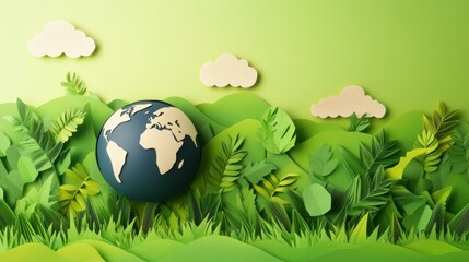 World environment and earth day concept with globe and eco friendly enviroment-paper art