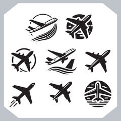 Minimal Airplane Silhouettes Icon for Tourism and Transport Website Design 