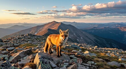 Red Fox on Rocky Summit Mt Washington Alpine Tundra Jagged Boulders New Hampshire Wildlife View