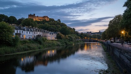 Fototapeta premium Inverness Twilight: River Ness, Castle, and Cityscape Serenity
