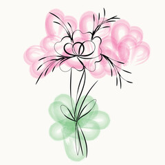 Elegant Watercolor Pink and Green Flower Illustration