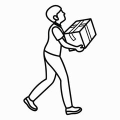 Minimalist Line Drawing of Courier Carrying a Box – Simple Logistics and Delivery Concept Illustration