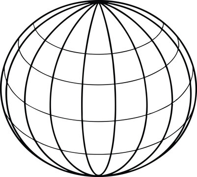 Globe Sphere with Black Grid Lines on a Transparent Background Round Planet