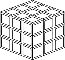 Isometric Cube Outline with Blocked Square Pattern on Transparent Background