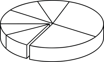 Isometric Pie Chart Diagram with Transparent Background and Black Outline