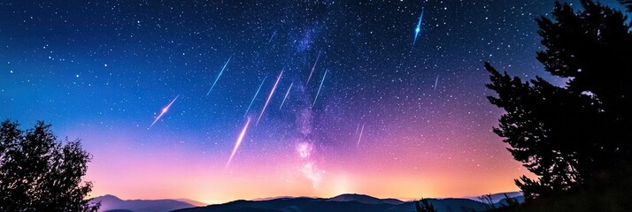 Naklejka premium meteor shower with meteors falling from the sky