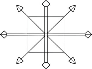 Square Outline with Eight Arrows Pointing Outwards on Transparent Background