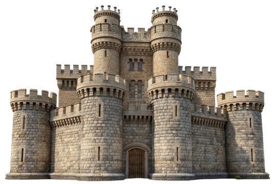 Majestic medieval castle with towers and stone walls for fantasy designs and historical themes