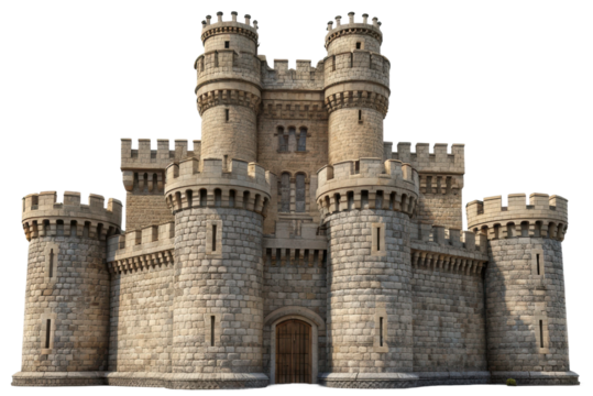 Majestic medieval castle with towers and stone walls for fantasy designs and historical themes
