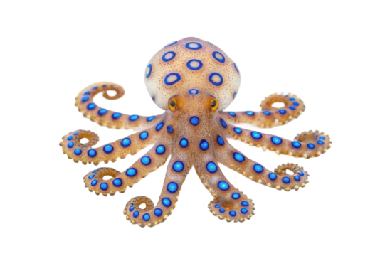 Colorful octopus displaying vibrant blue patterns, showcasing marine life in the ocean environment for educational purposes