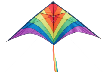 Colorful rainbow kite soaring high for outdoor fun and play during spring or summer activities