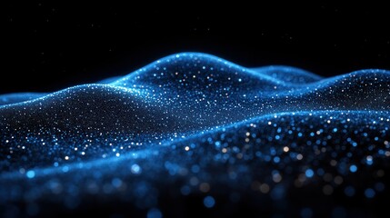 Abstract digital landscape of glowing particles