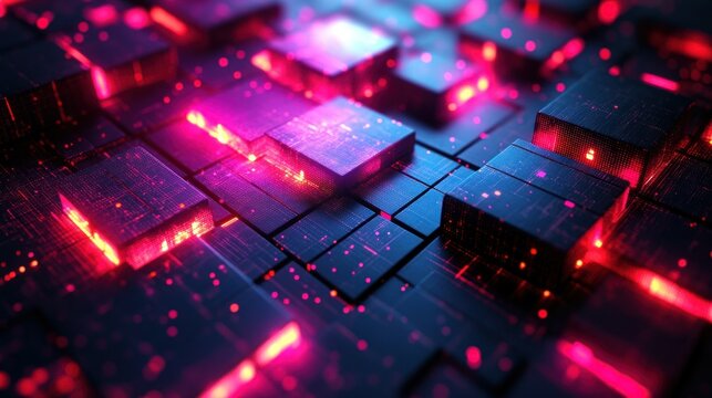 Abstract digital cubes with glowing circuitry