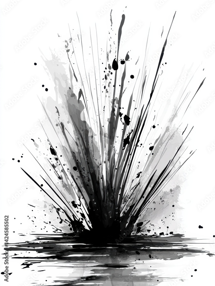 Poster dynamic black ink splash in motion creating an impression of an oil explosion with artistic flair an