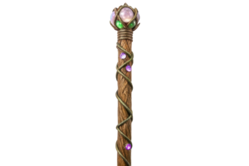 Enchanted wand with ornate design and colorful gemstones for fantasy theme and magical decor