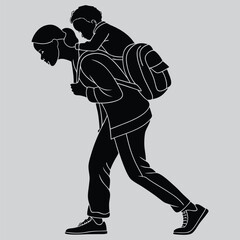 Mother carrying child on back image silhouette design vector art and illustration	