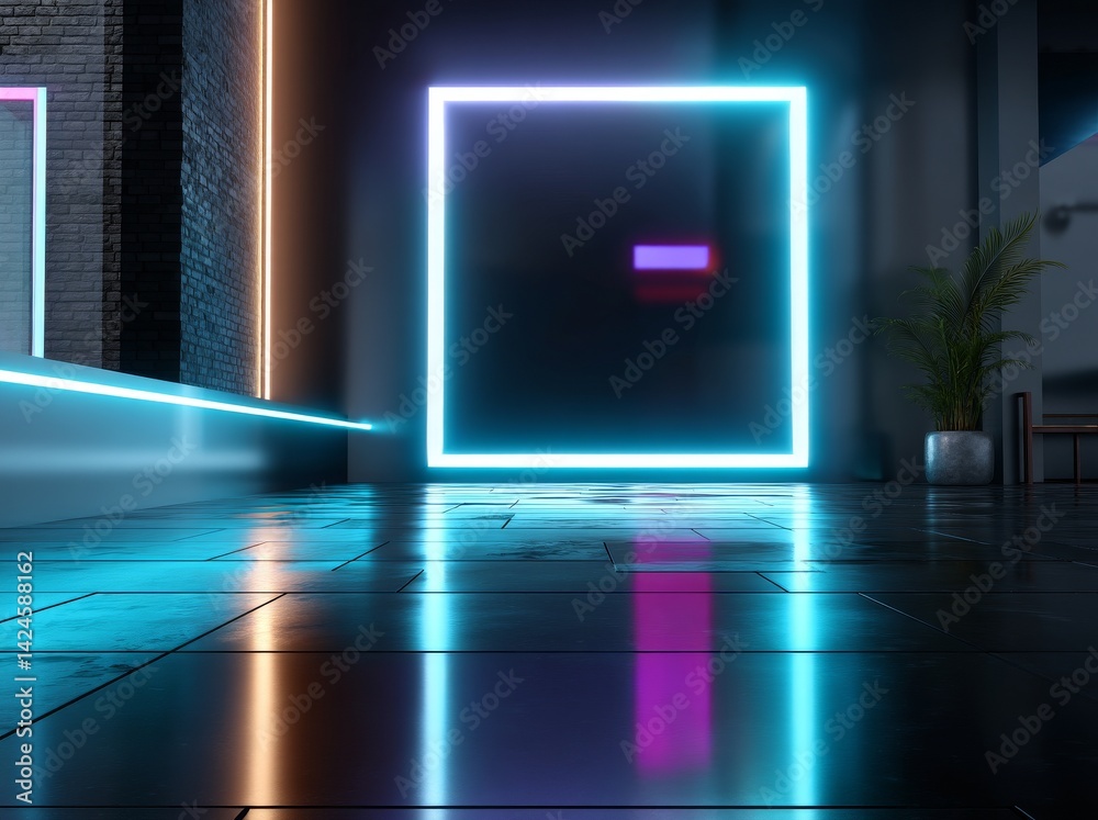 Wall mural the scene is set with a 3d render of an abstract fluorescent background, complete with a laser show,