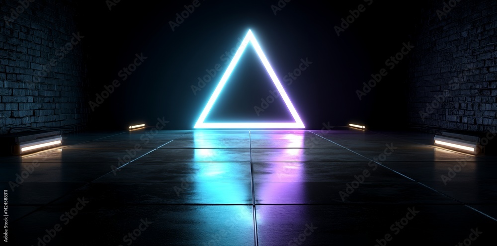 Poster a 3d render featuring neon lights set against an abstract background with glowing lines, evoking a v