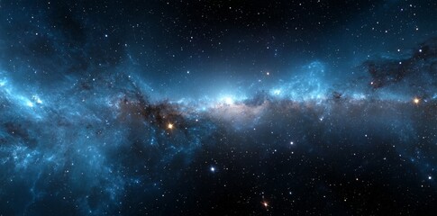 Obraz premium Panoramic 360-degree view of blue glowing curvy force fields in space