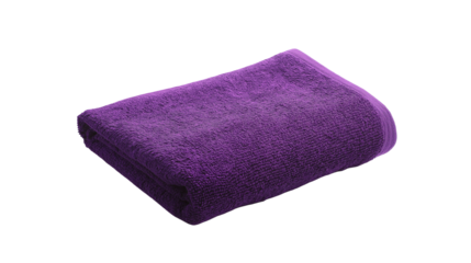 A violet cotton towel folded neatly into a rectangular shape with crisp, clean edges isolated on white background or transparent  png 