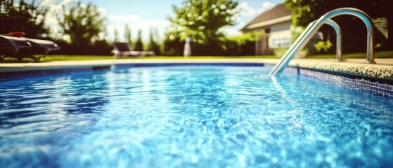 Obraz premium Sparkling Poolside Summer Serenity: A Backyard Oasis