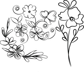 Abstract floral vector design features a spring pattern with pink flowers and ornate leaf illustration for elegant decoration