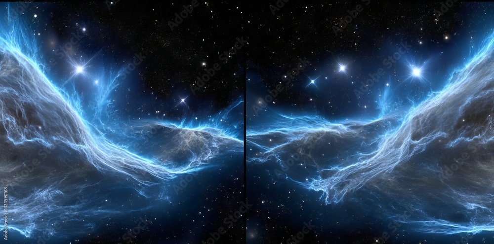 Wall mural a 360-degree space background featuring a nebula and stars, utilizing an equirectangular projection 