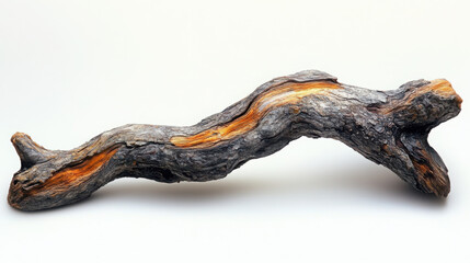 Obraz premium Documentary Photography of a gnarled tree branch, isolated on a plain white background, showcasing its unique texture and character.