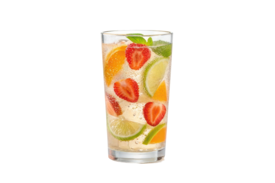 Refreshing summer drink with fresh fruits and bubbles to enjoy on a sunny day by the poolside for cooling off