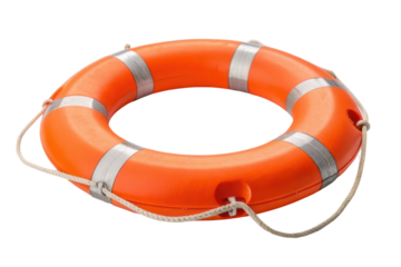 Orange lifebuoy with reflective stripes for maritime safety at beaches, lakes, and pools