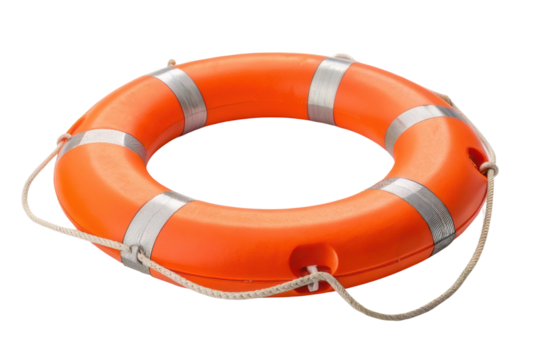 Orange lifebuoy with reflective stripes for maritime safety at beaches, lakes, and pools