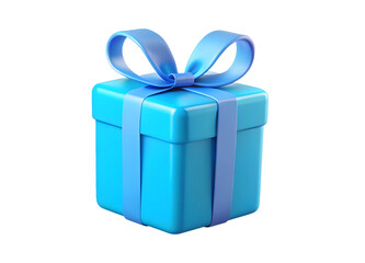 3D Render Blue Gift Box with Ribbon Bow Image Isolated on Transparent Background. Cartoon Plastic Style Icon.