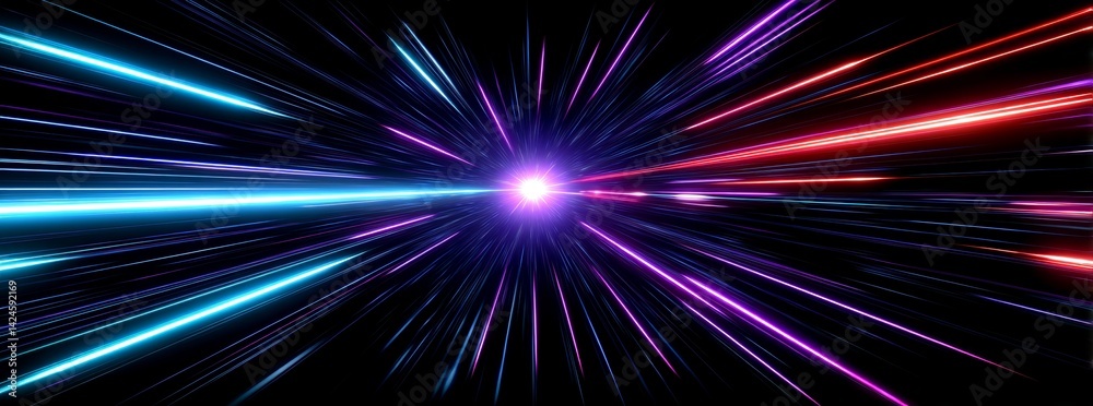 Poster a 3d rendering featuring an abstract panoramic neon background adorned with vibrant glowing lines