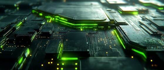 Futuristic Green Circuit Board.