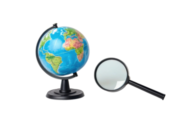 Educational exploration with a globe and magnifying glass for learning geography and global awareness