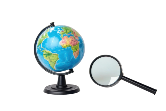 Educational exploration with a globe and magnifying glass for learning geography and global awareness